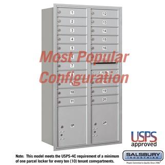 Mailboxes - Salsbury Recessed Mounted 4C Horizontal Mailbox - Maximum Height Unit (56 3/4 Inches) - Double Column - 20 MB1 Doors / 2 PL4.5&#39;s - Rear Loading - USPS Access