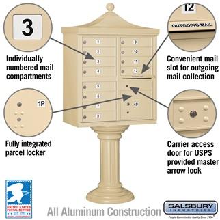 Mailboxes - Salsbury Regency Decorative CBU (Includes CBU, Pedestal, CBU Top And Pedestal Cover - Tall) - 12 A Size Doors - Type II - USPS Access