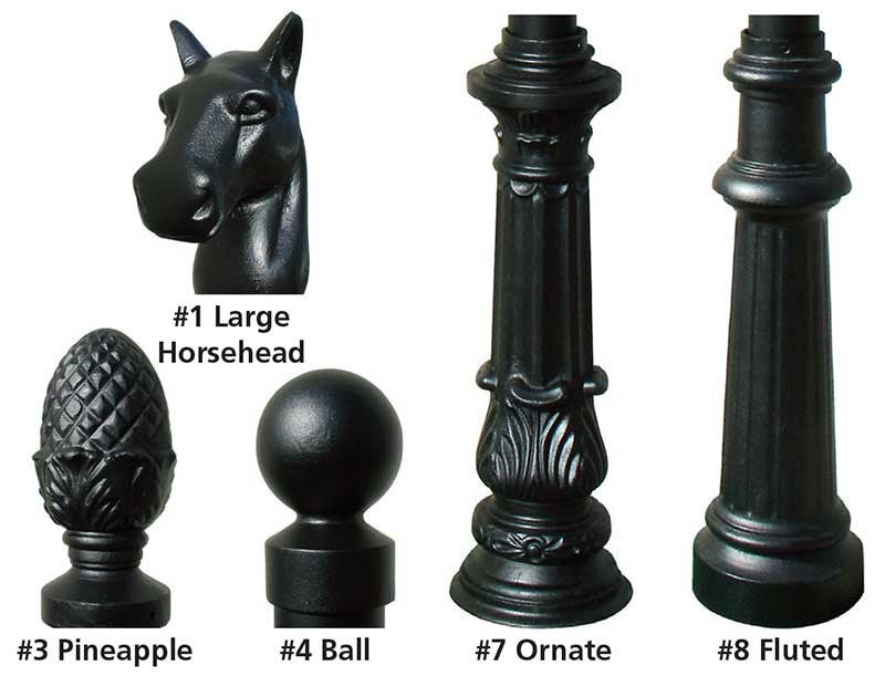 Qualarc LMC-801-BL Black Lewiston Mailbox with Fluted Base and Address Plates - Horsehead Finial Style