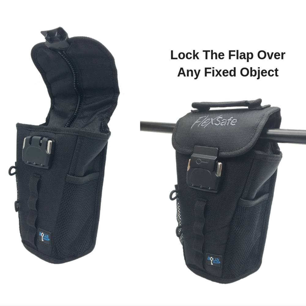 The Portable Travel Safe Showing Locking the Flap Over Any Fixed Object