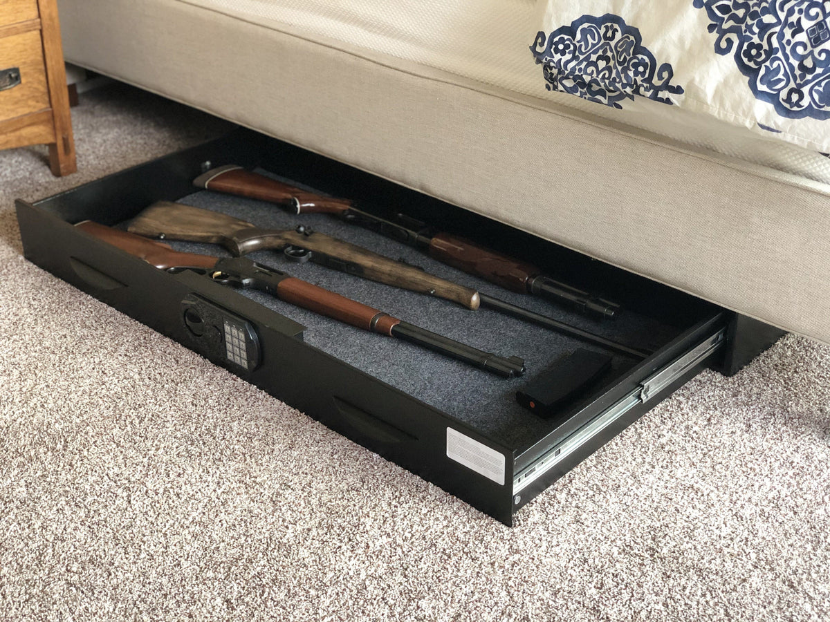 Monster Vault Low Profile Under Bed Gun Safe Open 2 with Rifles