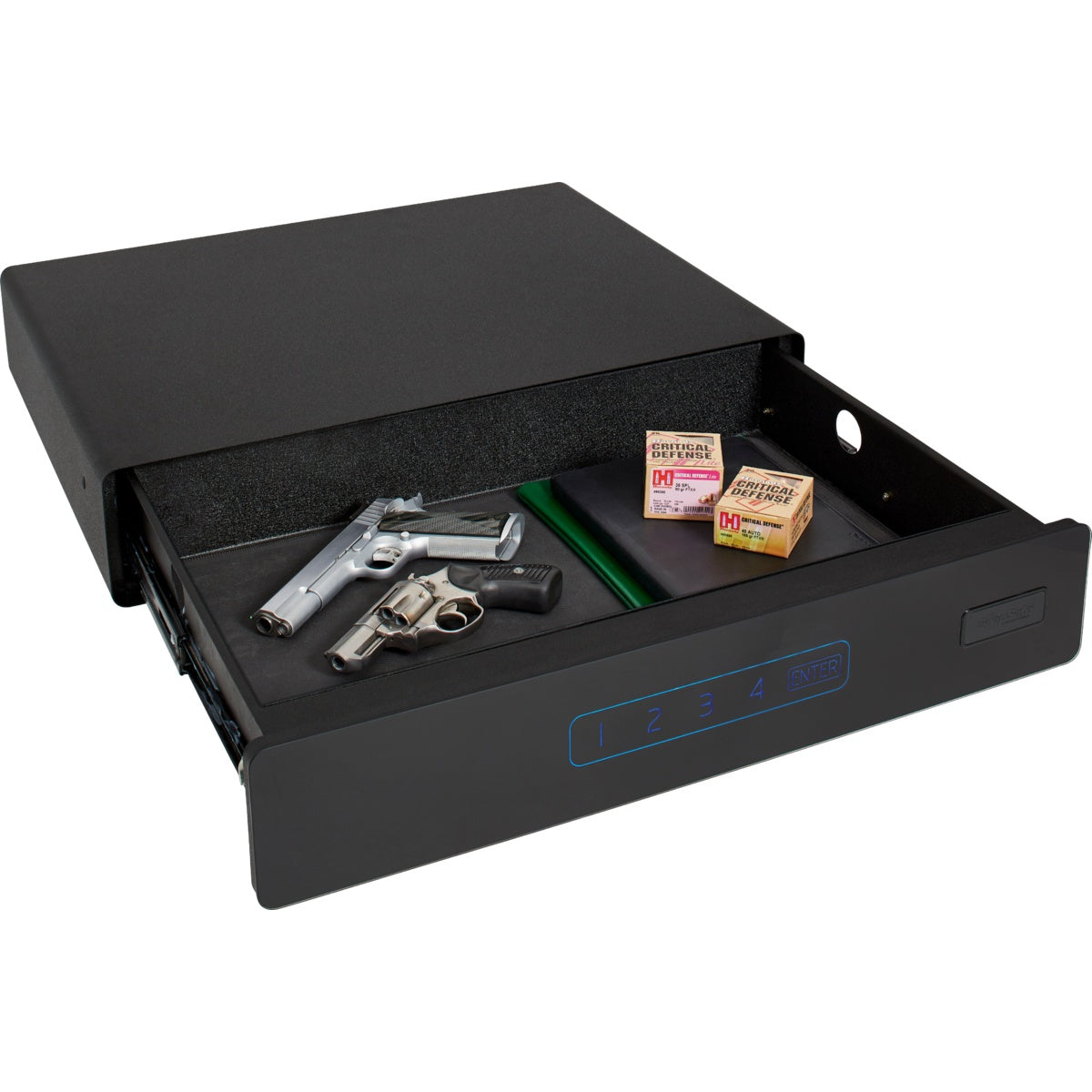 SnapSafe 75402 Under Bed Safe Medium Open with Handguns &amp; Ammo