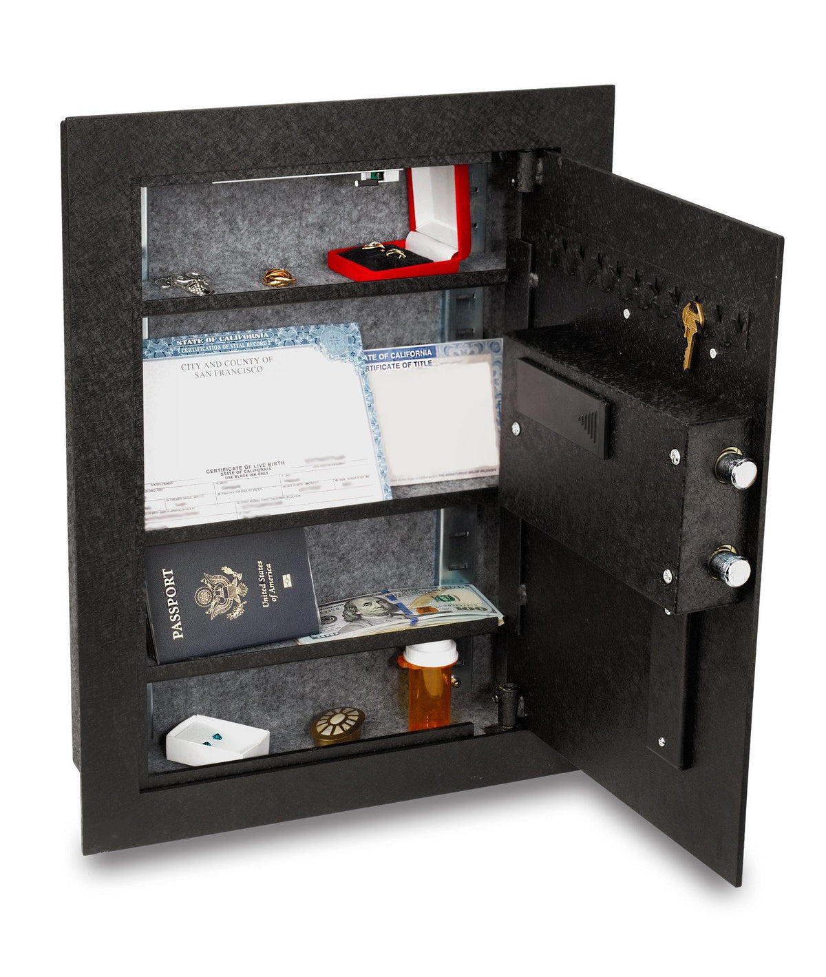 Viking VS-52BLX Hidden in Wall Safe Biometric Safe Door Open with Contents